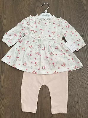 Matalan Baby Girls Outfit 2 Piece Set Pink White Cotton 0-3 Months • £4.99