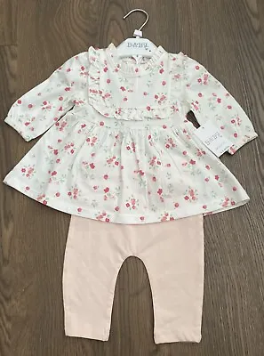 Matalan Baby Girls Outfit 2 Piece Set Pink White Cotton Leggings Top 0-3 Months • £5.99