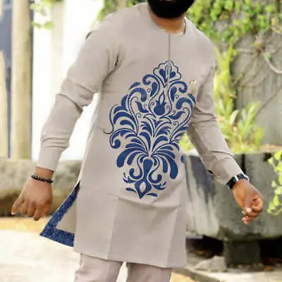 Men's Autumn Winter Luxury African Print Long Sleeve Dashiki Shirt Top Blouse • £39.59