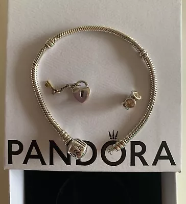  Pandora Snake Chain Bracelet S17 With 2 Charms • $70