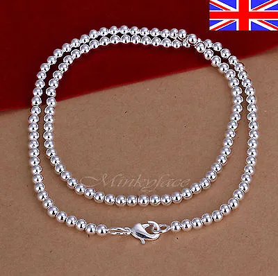 925 Sterling Silver Bead Necklace 4mm Ball 20 Inch Ladies Girls Gift Bag • £4.57