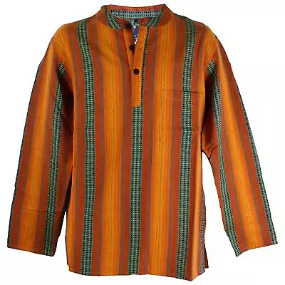 New Fair Trade Striped Cotton Collarless Shirt S M L XL XXL 3XL 4XL - Hippy Yoga • £18.69