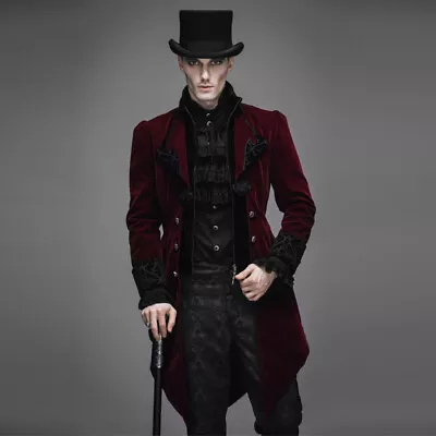 Formal Men Jacket Tuxedo Coat Red Burgundy Victorian Tailcoat Riding Groom Gift • $150