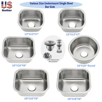 New Stainless Steel Undermount Single Bowl Bar Sink Various Sizes • $80.99