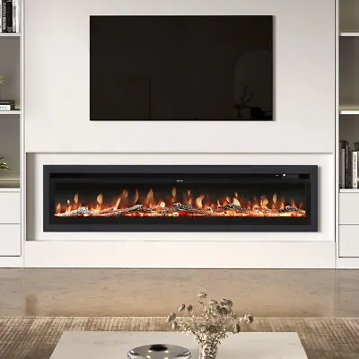 40/50/60/70/80/100inch Insert/Wall Mounted LED Fireplace Electric Inset Fire • £269.95
