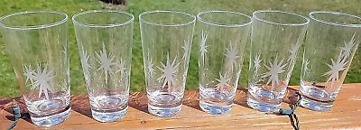 Vintage MCM Atomic Starburst Etched Glass Tumblers SET Of 6 Retro Thick Bottom • $49.99