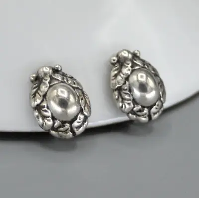 Vintage Georg Jensen Sterling Silver Ball & Leaves # 34 Earrings • $199.95