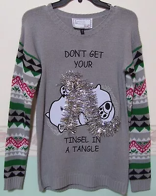 With Love Derek Panda Don T Get Your Tinsel In A Tangle Christmas Sweater Sz M • £13.30