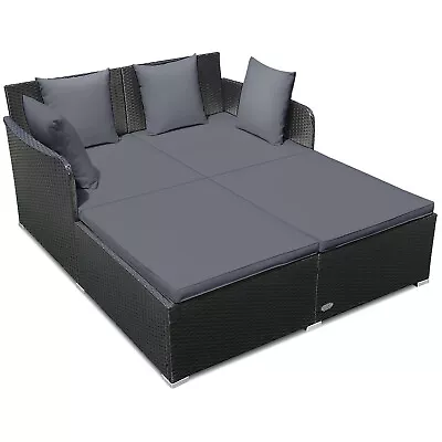 Patiojoy Outdoor Patio Rattan Daybed Pillows Cushioned Sofa Furniture • $239.99