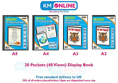 20 Pocket Premium Quality Presentation Display Book Black Folder Portfolio Tiger • £16.79