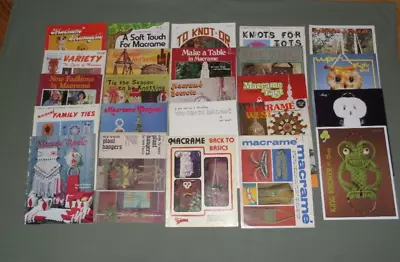 24 Vintage Macrame Books Leaflet Patterns Lot Plant Hangers Owls Jewelry Decor • $35