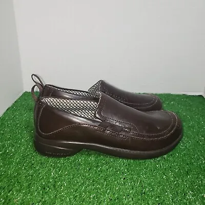 $23 • Buy Size 3 Merrell Tetra Wave Kids Saddle Slip On Loafers Brown Leather Girls Shoes