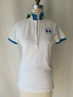 La Martina Hamptons Summer Polo Season Women's Polo White Shirt Wit Turquoise. M • $100