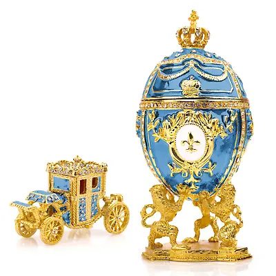 Royal Imperial Aqua Faberge Egg Replica: Extra Large 6.6 Inch + Carriage By Vtry • $69.95