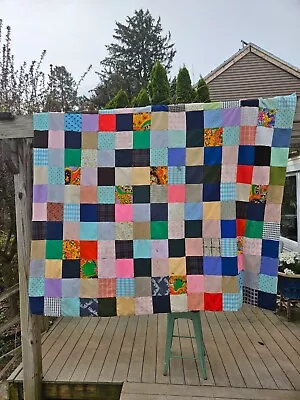 Queen Vintage Handmade Cotton And Polyester Patchwork Crazy Quilt - 86  X 69  • $25