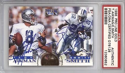 Troy Aikman Emmitt Smith Psa Auth 1996 Pro Line Gold Dual Auto 112/250 Cowboys • $119.50