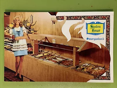 Sweden House Smorgasbord Waitress 1977 Chrome Vintage 1970s Postcard Florida • $2.75
