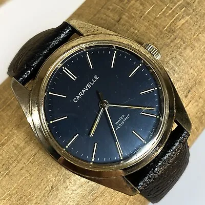 Vintage Caravelle N8 Blue Dial Mens Mechanical Wind Up Watch • $51.87