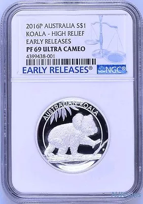 $89.99 • Buy 2016 P Australia HIGH RELIEF 1oz Silver Koala $1 Coin NGC PF69 ER LABEL COA 