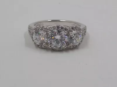 Epiphany Diamonique 3-Stone Cubic Zirconia Halo Ring Platinum Plated • $44.95