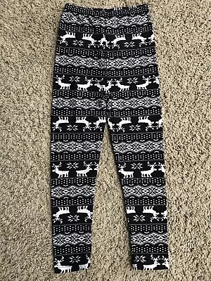 KIDS Christmas Black Reindeer Snowflake Print Leggings Girls Child Christmas S/M • $2.99