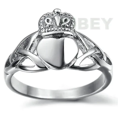 Stainless Steel Celtic Knot Infinity Symbol Irish Claddagh Friendship Love Ring • $9.99