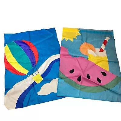 Vintage Large Nylon Garden Flags Watermelon/Hot Air Balloon Hangable Porch Flags • $14.99