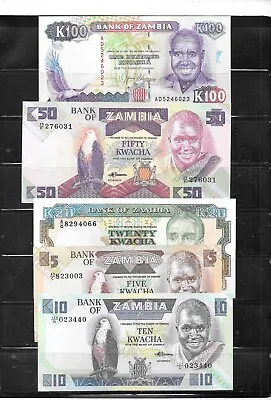 $30 • Buy Zambia 5 Different Old Unc Banknote Paper Money Currency Collection Lot Set