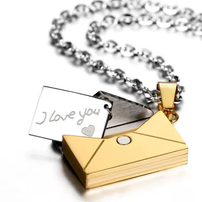 Stainless Steel Envelope   I Love You   Pendant Necklace Valentine Lovers Gifts • $12.99