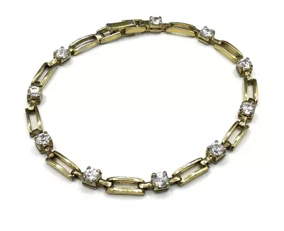 Vintage 925 Sterling Silver Gold Plated CZ Stones Gate Link 7.75” Bracelet (10g) • $50.57