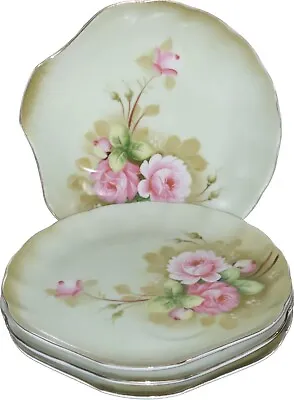 $39.95 • Buy VTG Lefton China Hand Painted Green Heritage Rose Snack Plate #3071 EUC Set Of 4