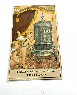 Round Oak Stoves Victorian Trade Card Prescott Wisconsin WI Cherub Angels 1800s • $29.36