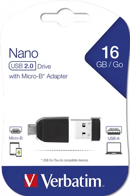 Verbatim USB Stick Store 'N' Stay Nano USB 2.0 With Micro Usb-Adapter 16GB 32GB • $28.74