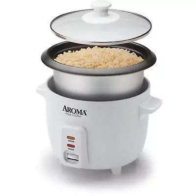 Aroma 6 Cup Non-Stick Pot Style White Rice Cooker 3 Piece US • $20.23