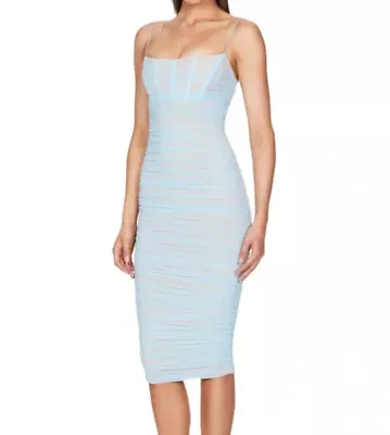 Nookie Eden Ruched Corset Bodycon Midi Dress Women's Blue Size M • $165