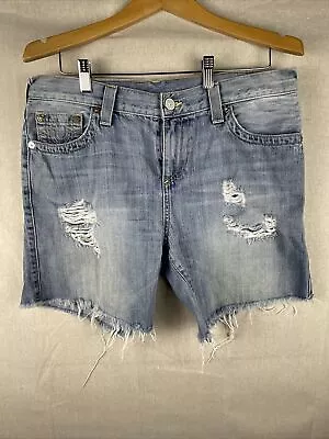 True Religion Size 29 Jayde Mid Rise Classic Cutoff Shorts Bright Skyfall Wash • $32.99