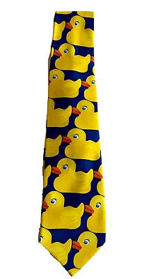 Pop Tease Novelty Tie Men's Polyester Necktie Yellow Rubber Duckies Blue • $14.90