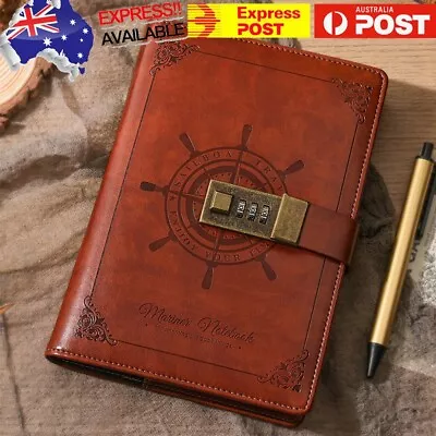 Brown Retro Password Book Diary Book Notebook With Lock Journal Lockable AU • $23.74