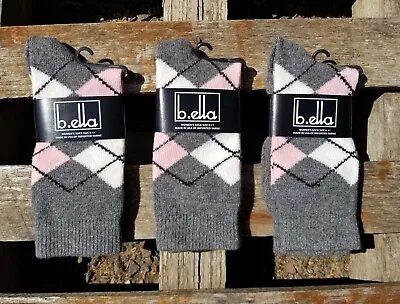 3 PAIR ** B. Ella Ladies Cashmere Blend Socks Diamond Argyle Pattern - NEW USA • $24