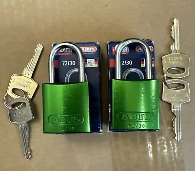 TWO {2} ABUS 72/30 KA LOCKOUT Green PADLOCKS-FREE SHIP • $19.95