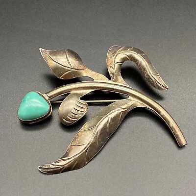 Vintage Southwestern Turquoise Flower Silver Brooch Pin • $185