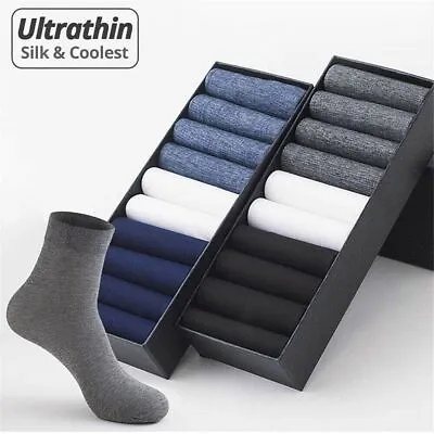$8.19 • Buy 10 Pairs Men Socks Bamboo Fiber Elastic Ultra-thin Silky Soft Silk Stockings
