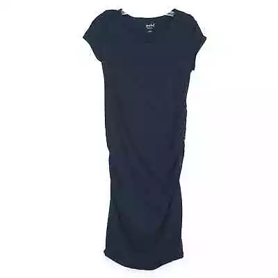 Isabel Maternity Midi Dress Size Medium Black Short Sleeve Stretchy Pregnancy • $20.69