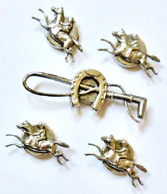 SALE🌷SET 5 Vintage BUTTON COVERS Horse Jockey Racing Crop Horseshoe Equestrian • $22