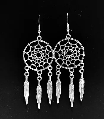 £2.99 • Buy Silver Coloured Dangle Earrings, Dream Catcher, Witch, Pagan, Boho