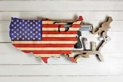 Wood American Flag Shaped Like United States Map Concealment Furniture • $275