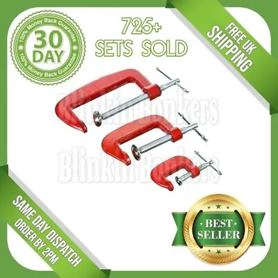 3PC SET OF G CLAMPS MINI Small HAND SCREW GRIP WOOD WORK METAL 25MM 50MM 75MM • £5.59