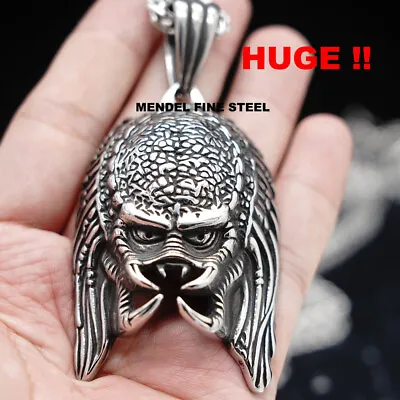 MENDEL Mens Large Big Horror Alien Predator Skull Necklace Chain Stainless Steel • $18.99