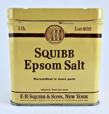 Vintage Squibb Epsom Salt Tin Metal Steel Container Empty • $15.99