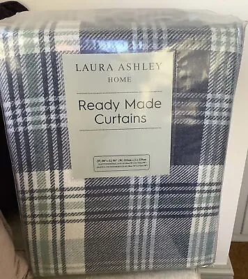 Laura Ashley Salsey Check Midnight Curtains - 88 W X 90 L (223cm X 229cm) NEW • £200